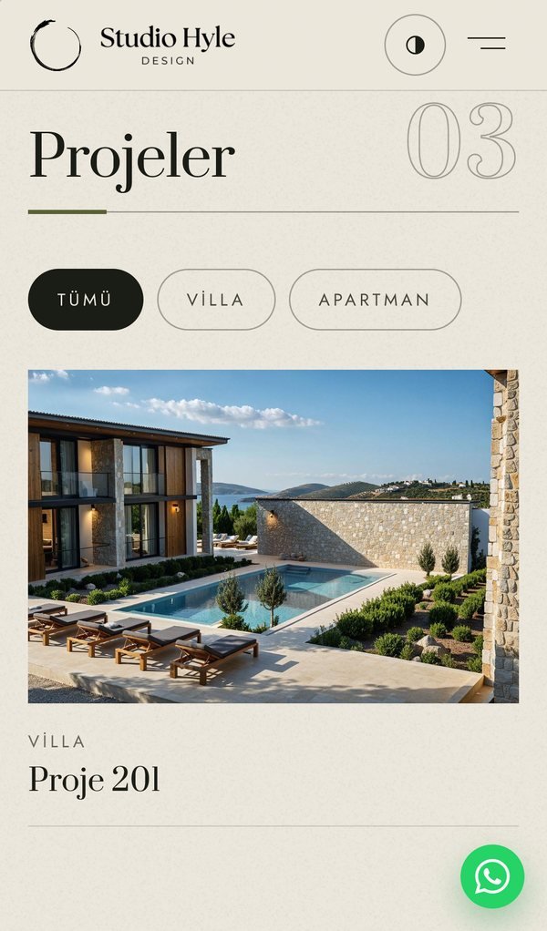 Studio Hyle Design web sitesinin mobil görünümü